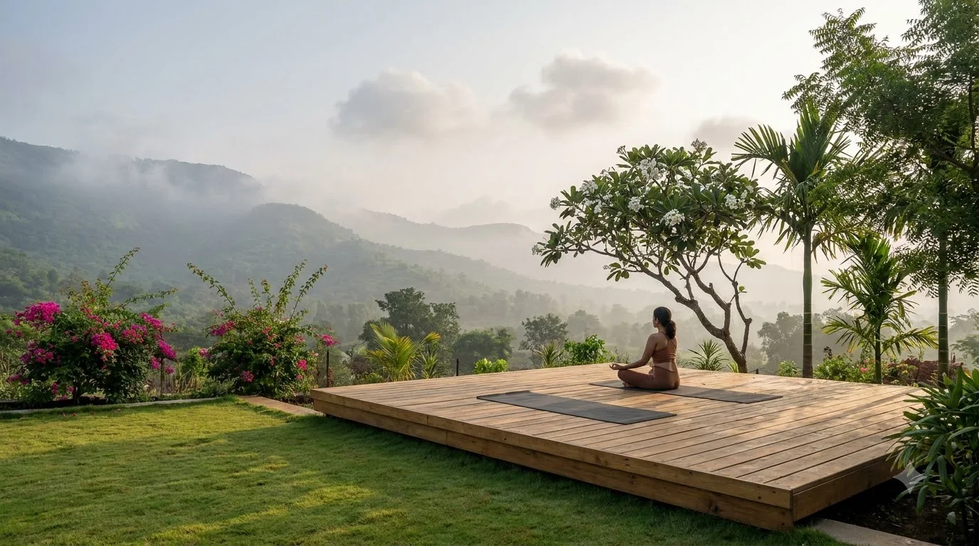 Timber yoga and meditation deck facing the hills (artist's impression)